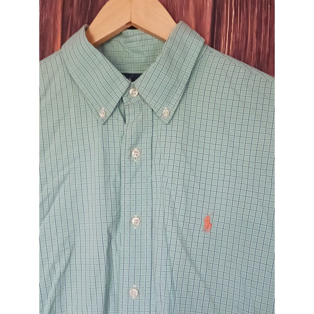 Ralph Lauren Long Sleeve Dress Shirt Green Blue Squares Size XL X Large - Picture 1 of 4